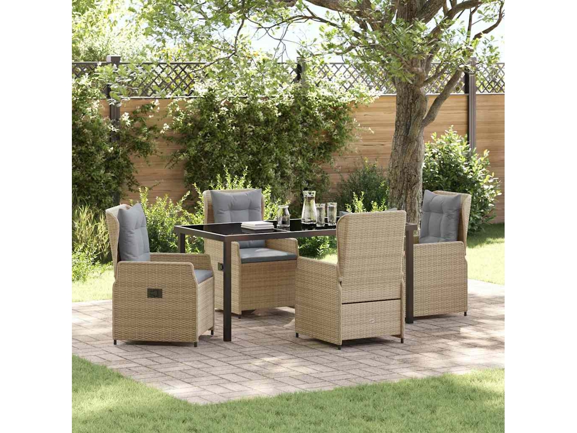 Vidaxl Conjunto de Jantar para Jardim 5 Pcs Bege e Cinza Claro Vime Pe