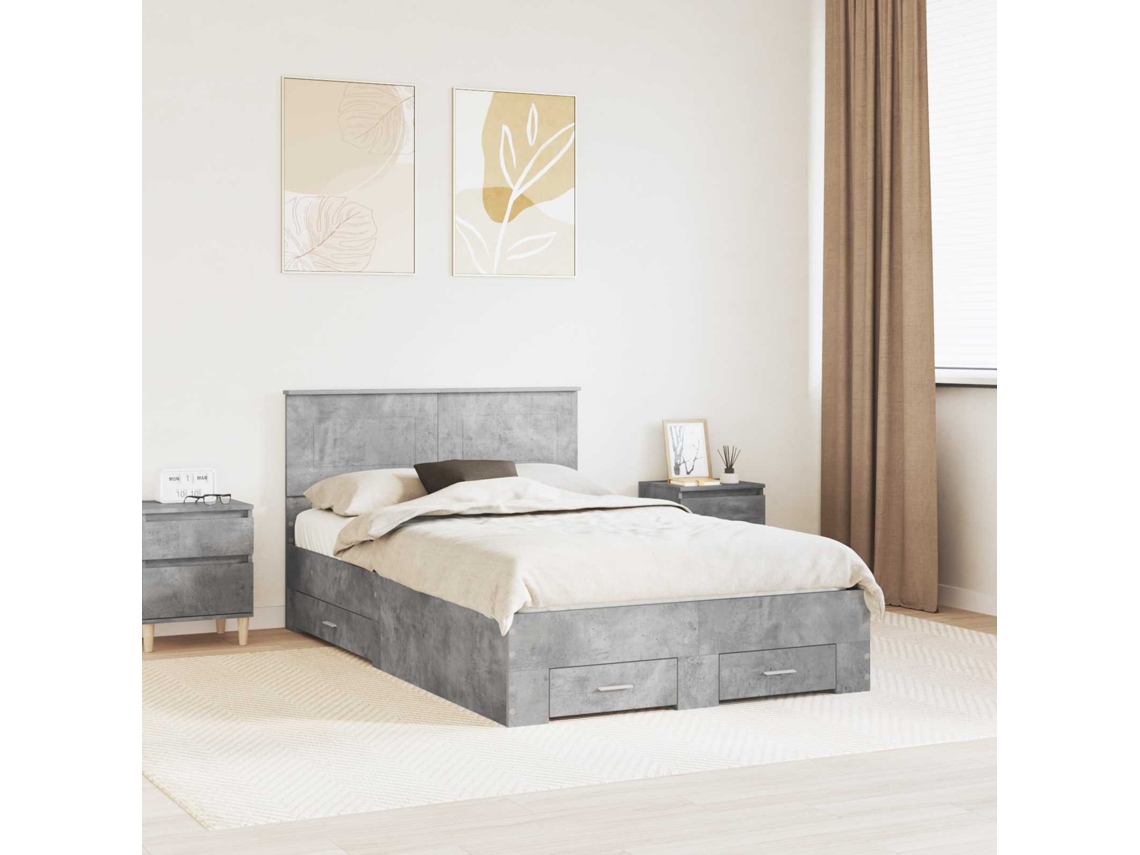 Vidaxl Estrutura Da Cama Cinzento 135 X 190 Cm Derivados De Madeira