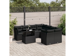Jogo de Sofá 9 Peças P/ Jardim C/ Almofadões Vime Pe Preto Dkd Home Decor
