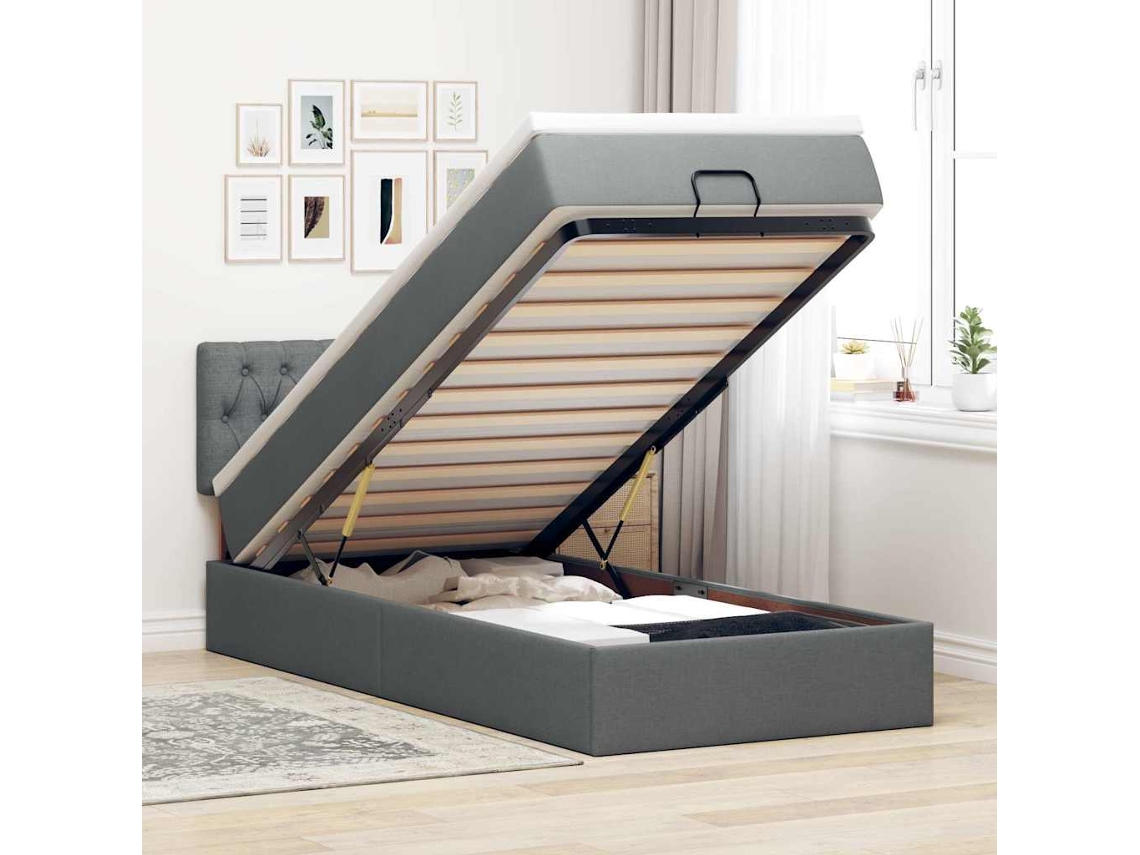 Estrutura cama otomana colchão 90x190 cm tecido cinzento escuro