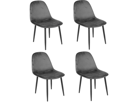 Conjunto de 4 cadeiras de mesa design de veludo - URBAN LIVING - Inoui - Cinza - Contemporâneo - Metal