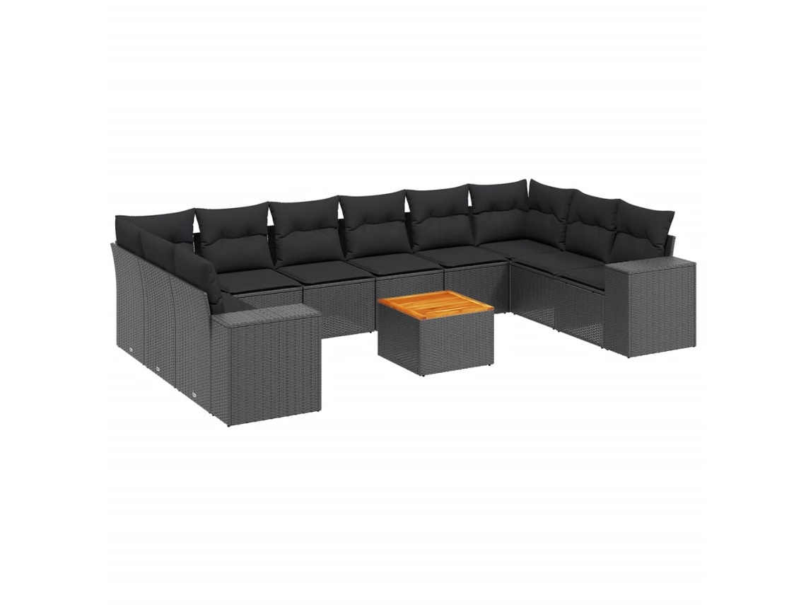 Conjunto de 11 Sofás de Jardim com Almofadões Vime Pe Preto MAISON EXCLUSIVE