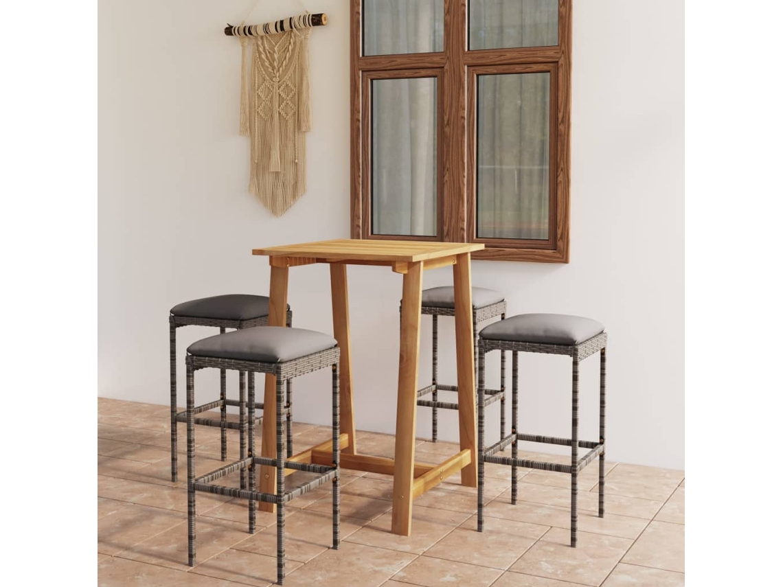 Vidaxl 5 Pcs Conjunto De Bar Para Jardim Com Almofadões Cinzento