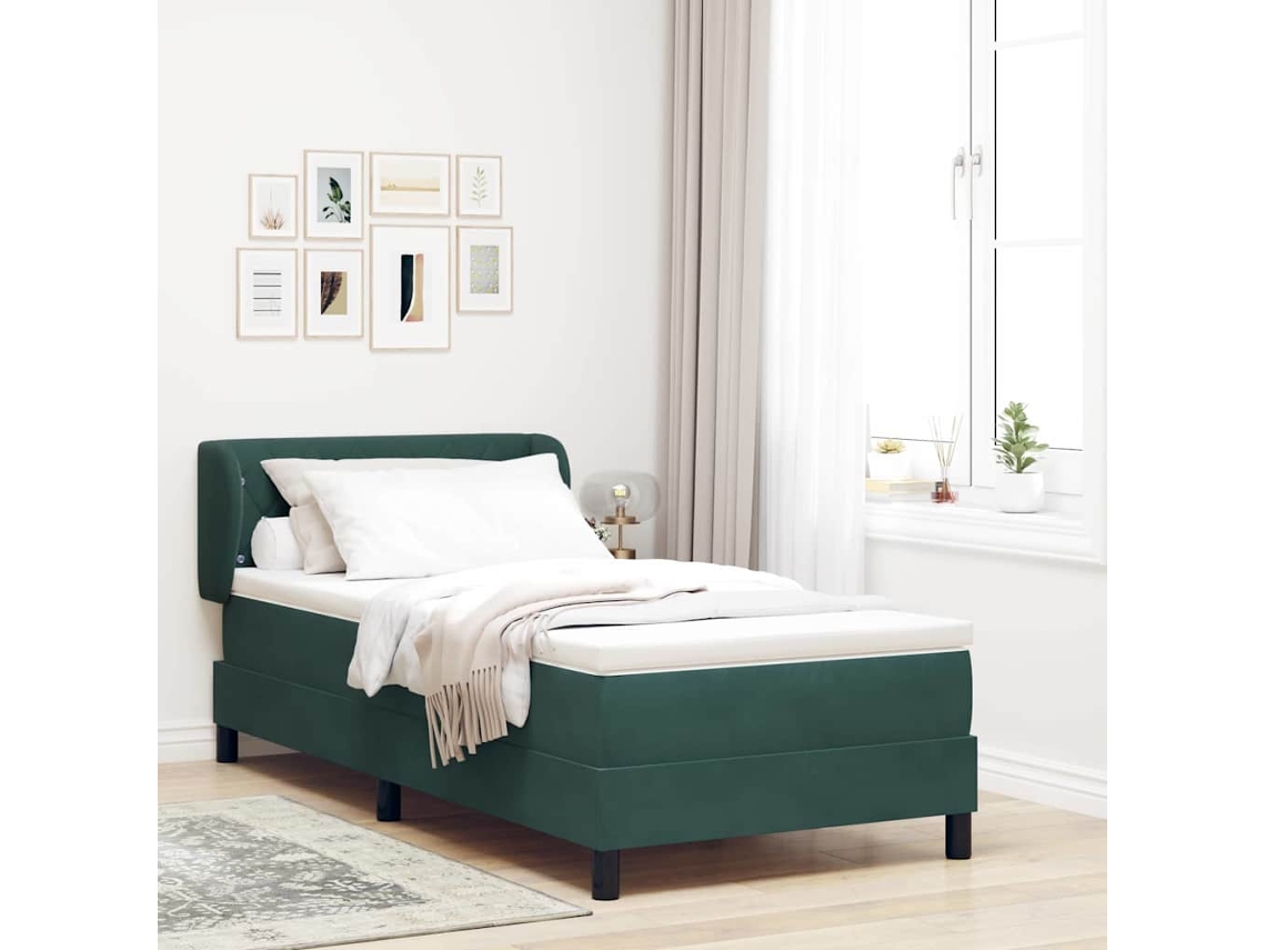 Vidaxl Cama Box Com Cabeceira Verde-escuro 90 X 200 Cm Veludo