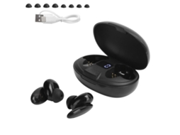 Fone Mali de ouvido Bluetooth TWS X16, sem fio, display digital, controle táctil, semi intra-auricular, preto