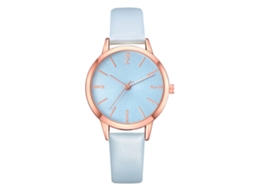Relógio de Pulso Feminino de Quartzo com Pulseira Pu Estilo Fashion Display Analógico Azul Céu