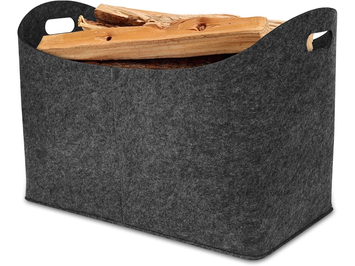 Cesto De Feltro 55x32x40cm Com Alça Reforçada, Para Guardar Lenha, Jornais E Roupas, Acessórios Para Lareira