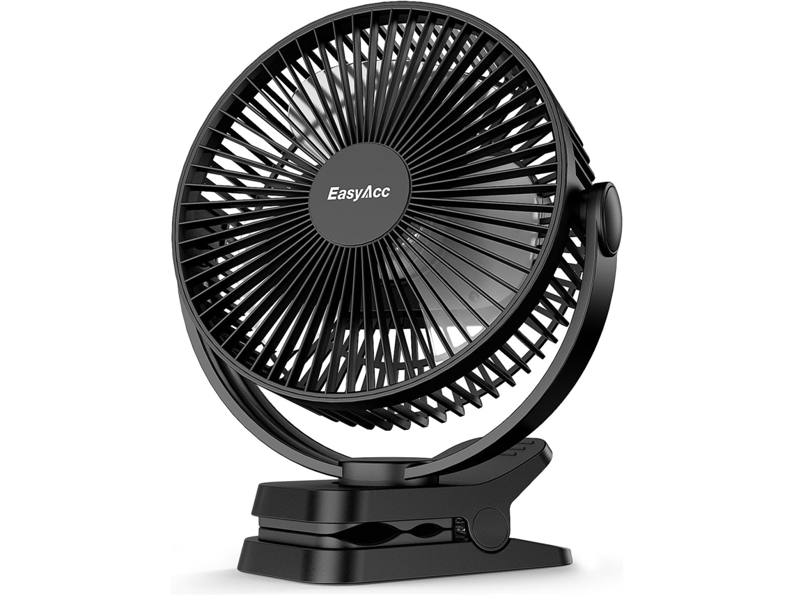 Ventilador portátil silencioso, 25 cm de altura, fluxo de ar potente, presilha resistente, ventilador de mesa USB para escritório e carro.