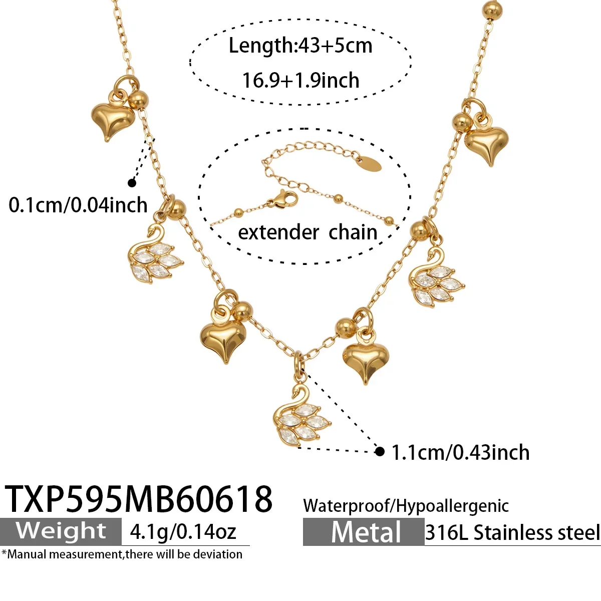Conjunto De Colar E Pulseira Com Pingente Em Formato De Coração (dourado)