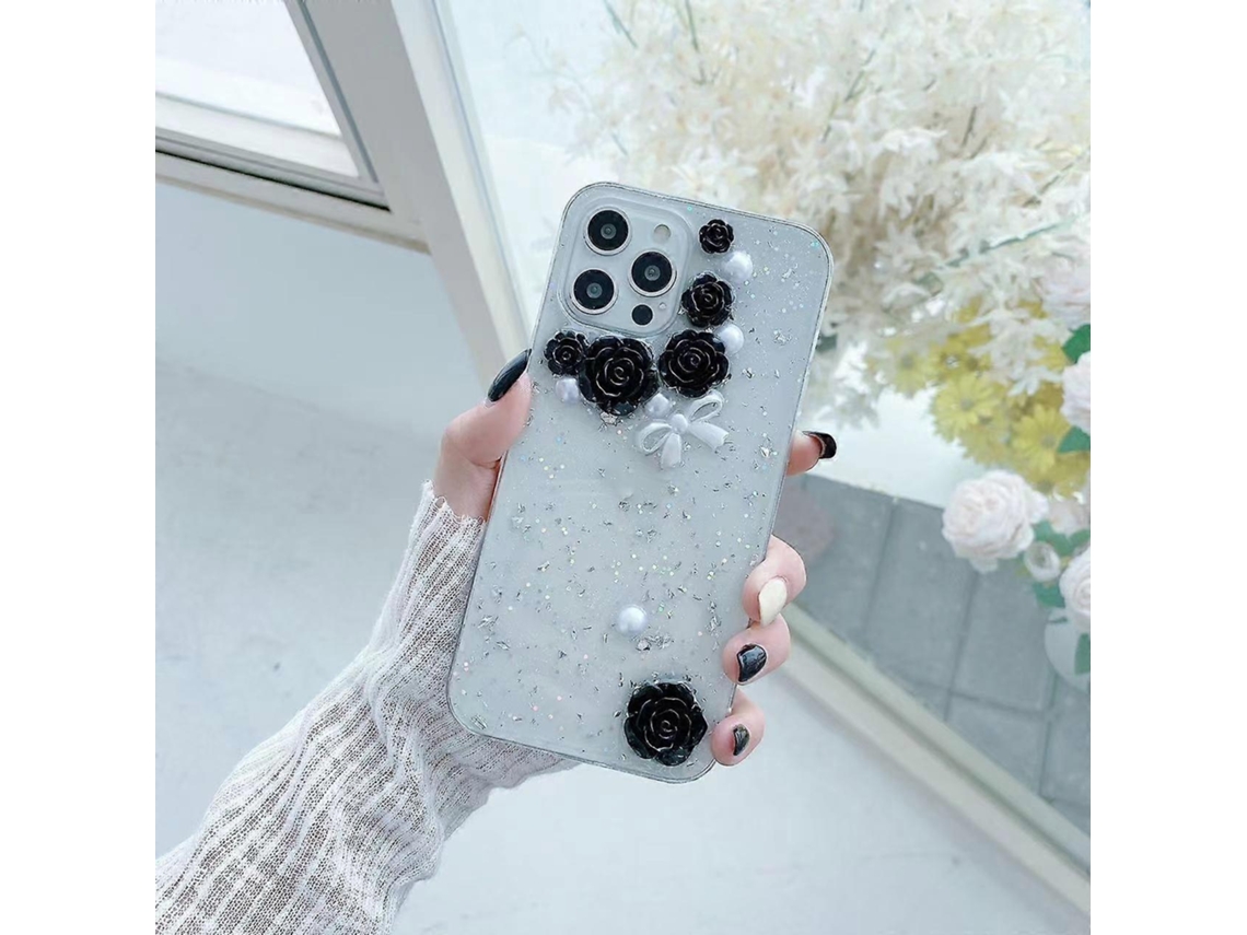 Capa Para Iphone 12 Em Tpu Com Proteção Anti-queda E Glitter, Preto