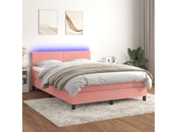 Cama Box Spring C/ Colchão/led 140x200 Cm Veludo Rosa