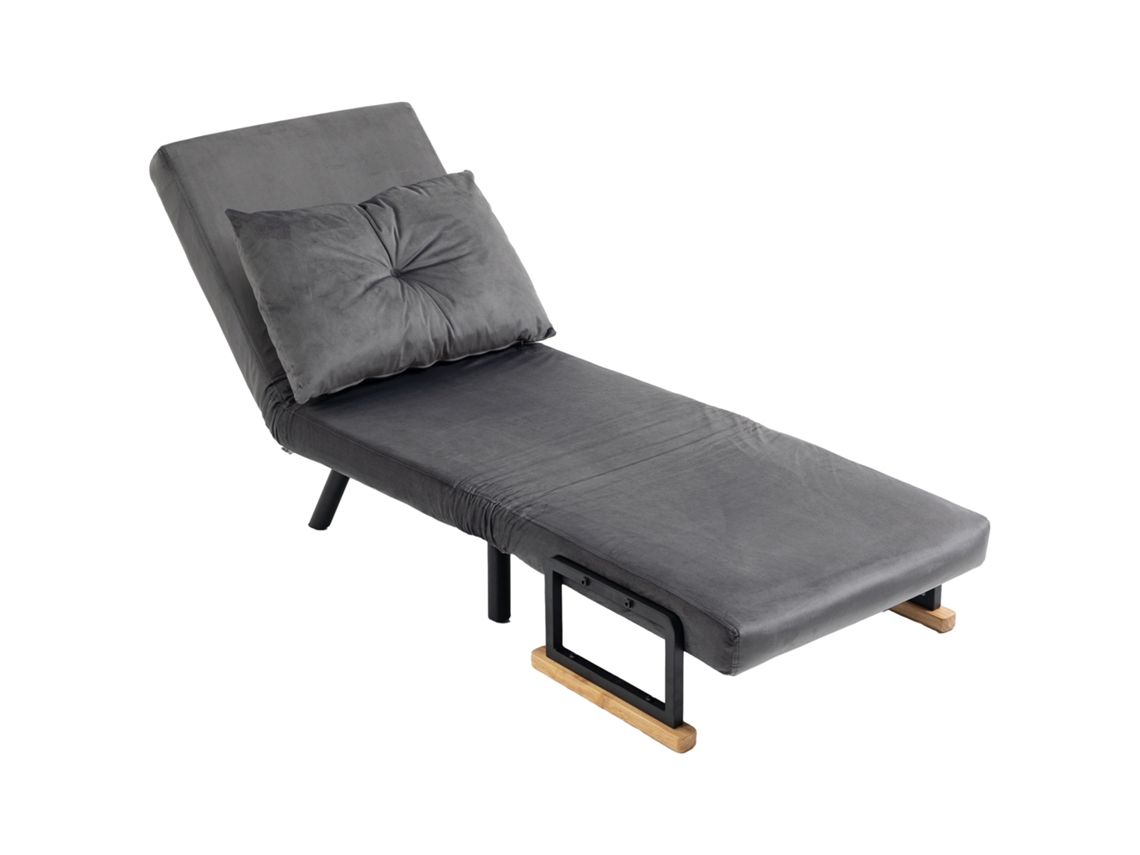 Poltrona Dobrável 4 Em 1 Escuro Encosto Com 5 Posições Em Veludo Design Prático Para Casa Ou - Dimensões: Cinzento 63x73x81 Cm