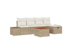 Conjunto 6 Conjunto De Sofá De Jardim Vidaxl Bege Vime Pe (294 X 117 X 85 Cm)