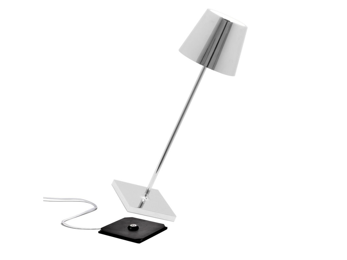 Candeeiro de Mesa Poldina Pro Led Cromado Polido Recarregável e Regulável ZAFFERANO