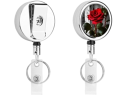 Porta-crachá retrátil com clipe para cinto e argola chaveiro, bobinas de metal resistentes para cartões de identificação.
