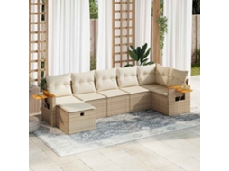 Vidaxl 7 Pcs Conjunto De Sofás P/ Jardim Com Almofadões Vime Pe Bege
