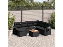 Vidaxl 8 Pcs Conjunto Sofás De Jardim Com Almofadões Vime Pe Preto