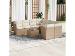 Vidaxl 9 Pcs Conjunto De Sofás P/ Jardim Com Almofadões Vime Pe Bege