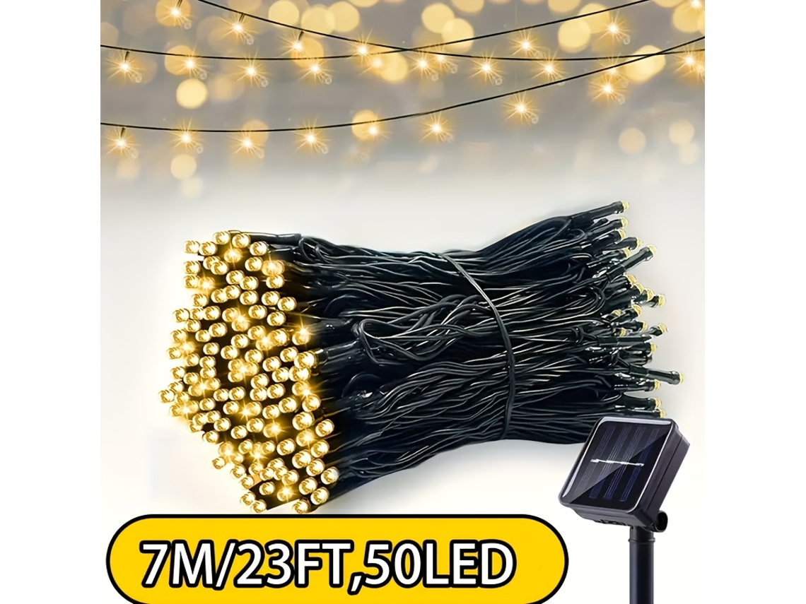 Cordão De Luz Led Solar Para Áreas Exteriores À Prova De Água 7m 50 Luzes Branco Quente Siurn