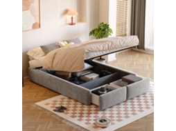 Cama 140x200cm Cinza Com Sistema Hidráulico E 2 Gavetas
