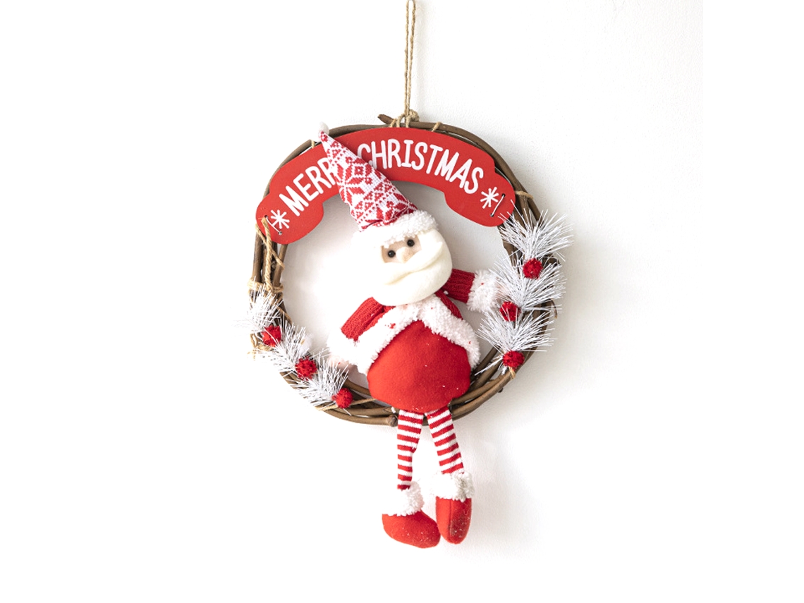 Decoração de Natal Círculo de Rattan com Boneca de Tecido Acessórios de Decoração de Natal Feitos À Mão para Pendurar na Parede Aghh23-1