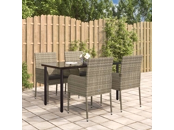 Vidaxl 5 Pcs Conjunto Jantar Jardim C/ Almofadões Vime Pe Preto/cinza