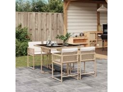 Vidaxl 5 Pcs Conjunto De Jantar P/ Jardim Com Almofadões Vime Pe Bege