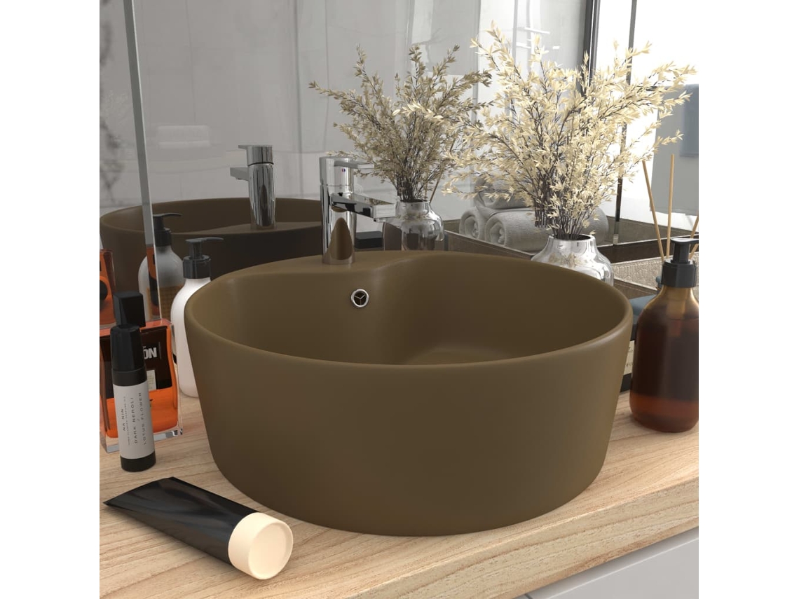 Vidaxl Lavatório Com Extravasamento 36x13 Cm Cerâmica Creme Mate