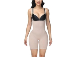 Leggings De Nylon Shapewear Skinny Com Controle Abdominal, Levantamento De Bumbum E Comodidade - Comprimento Até Joelho Bege