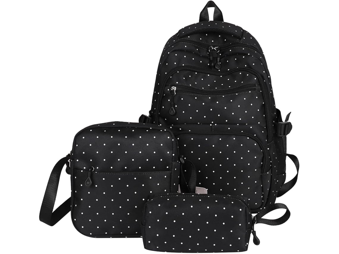 Mochila Kawaii Com Design Fofo E Compartimento De Bolinhas - Preta