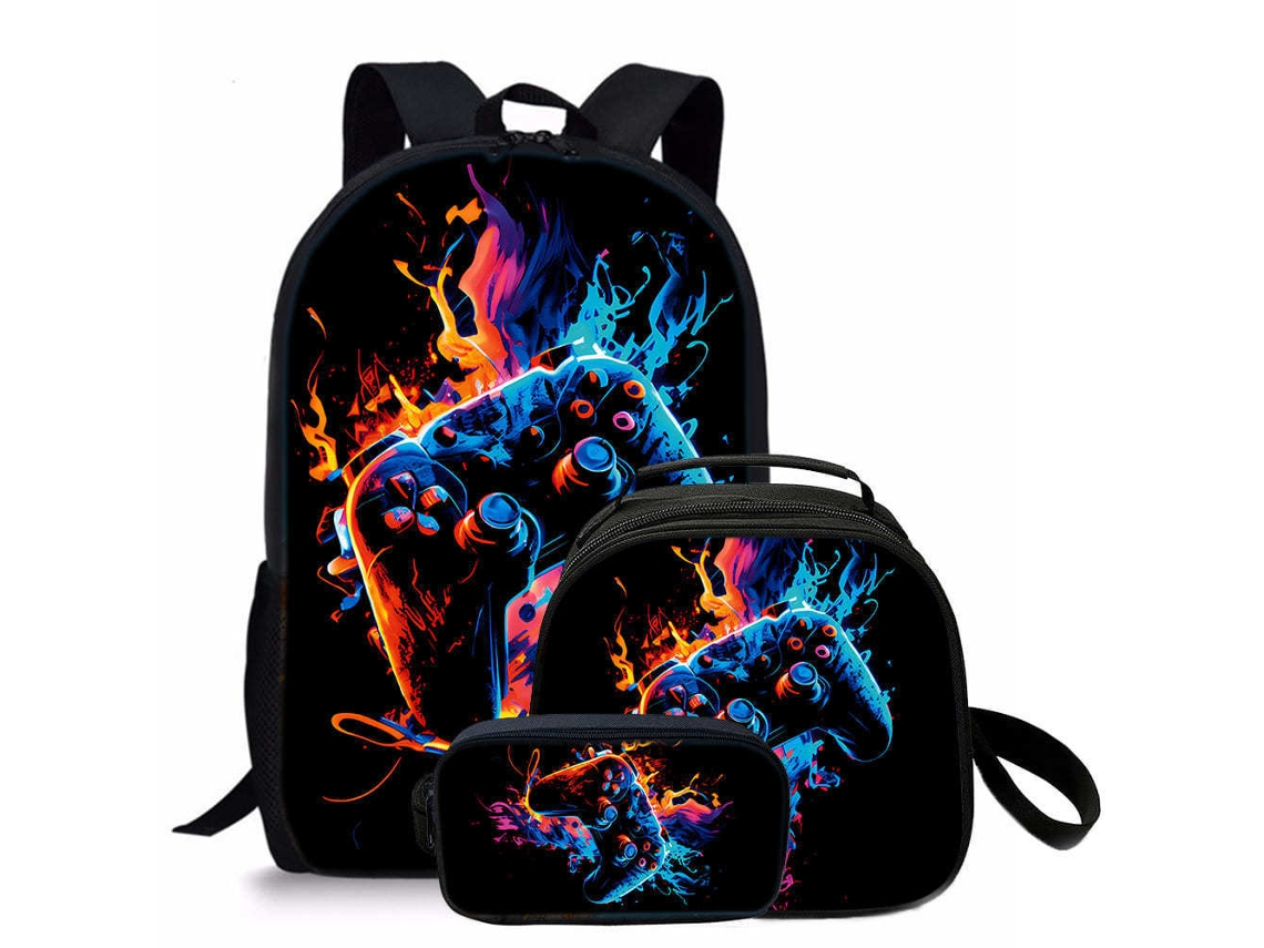 Mochila Conjunto 3 Peças Para Meninos Czhhmart, Estampa De Comando De Jogo, 17 Polegadas, Com Lancheira E Estojo Estilo 1