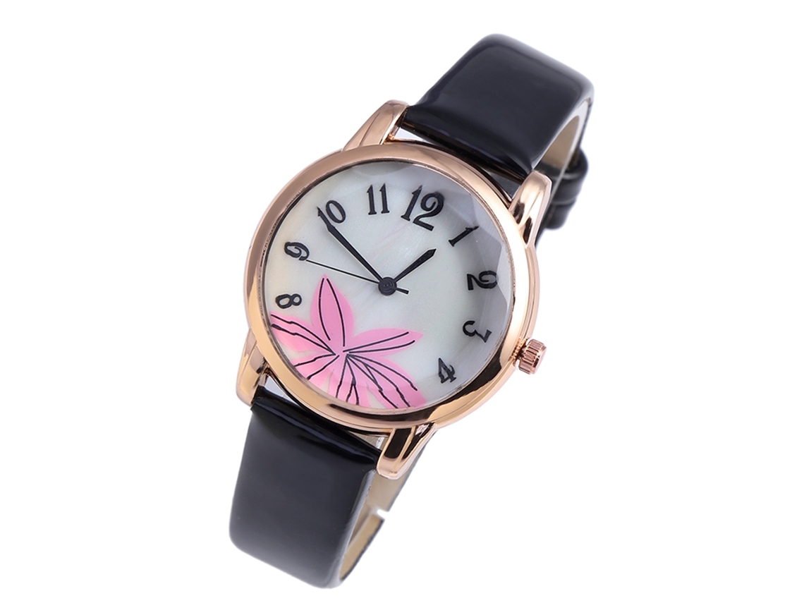 Relógio de Pulso Feminino Zlf0286 de Quartzo com Caso Dourado rosa e Cor Preta
