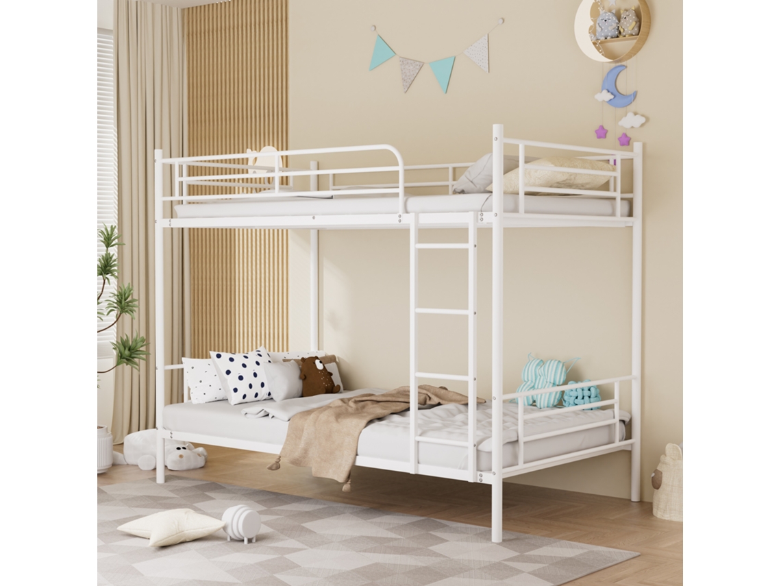 Beliche Em Aço 90x190 Cm Com Escada E Grade De Proteção Branco