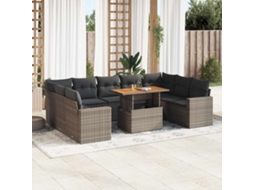 Vidaxl 10 Pcs Conjunto Sofás De Jardim C/ Almofadões Vime Pe Cinzento
