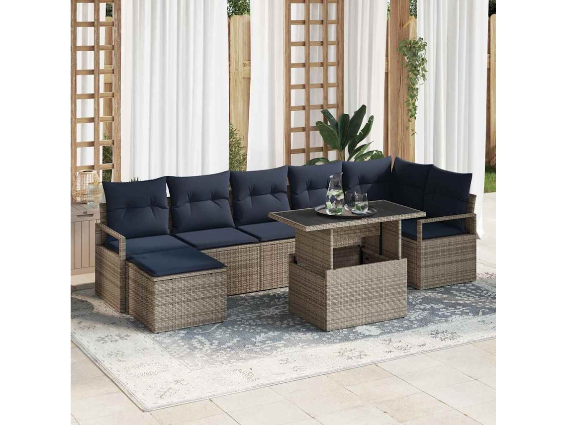 Vidaxl Conjunto De Sofá De Jardim 8 Unid. Cinza E Azul Marinho Vime Pe