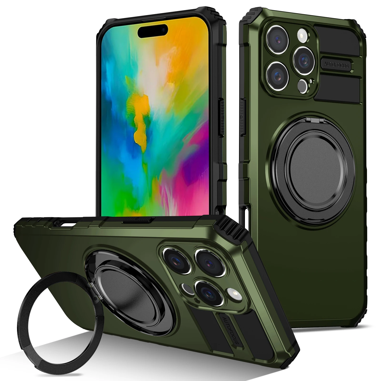 (verde, Iphone 14 Pro Max) Capa Veicular Elegante Com Ímã E Anel De Metal Giratório De 360 Graus Para Suporte.