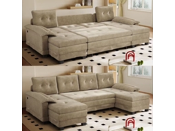Sofá-cama Modular Em U De 278cm, Com Cama Retrátil, Usb, Braços Removíveis E Design Moderno. Camelo.