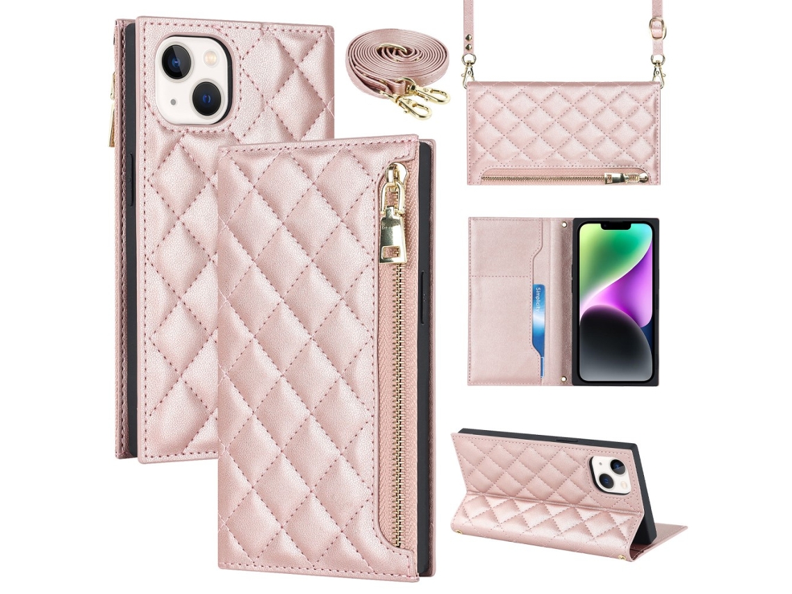 Capa Quedas Pega Para Iphone 14 Pele Sintética Rosa