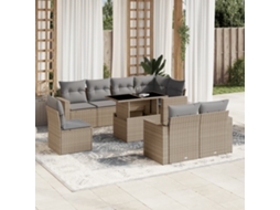 Vidaxl 9 Pcs Conjunto de Sofás P/ Jardim com Almofadões Vime Pe Bege