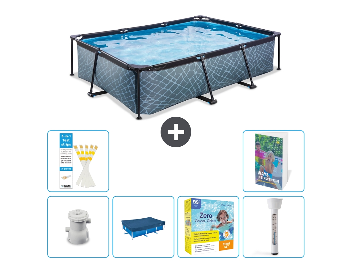 Piscina Exit Retangular Efeito Pedra 300x200x65 Cm 5 peças S192 EXIT TOYS