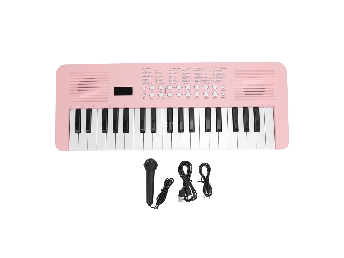 Teclado Digital 37 Teclas 200 Sons 200 Ritmos com Microfone Rosa
