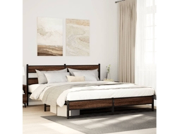 Vidaxl Estrutura Cama Sem Colchão 200x200cm Metal Carvalho Castanho