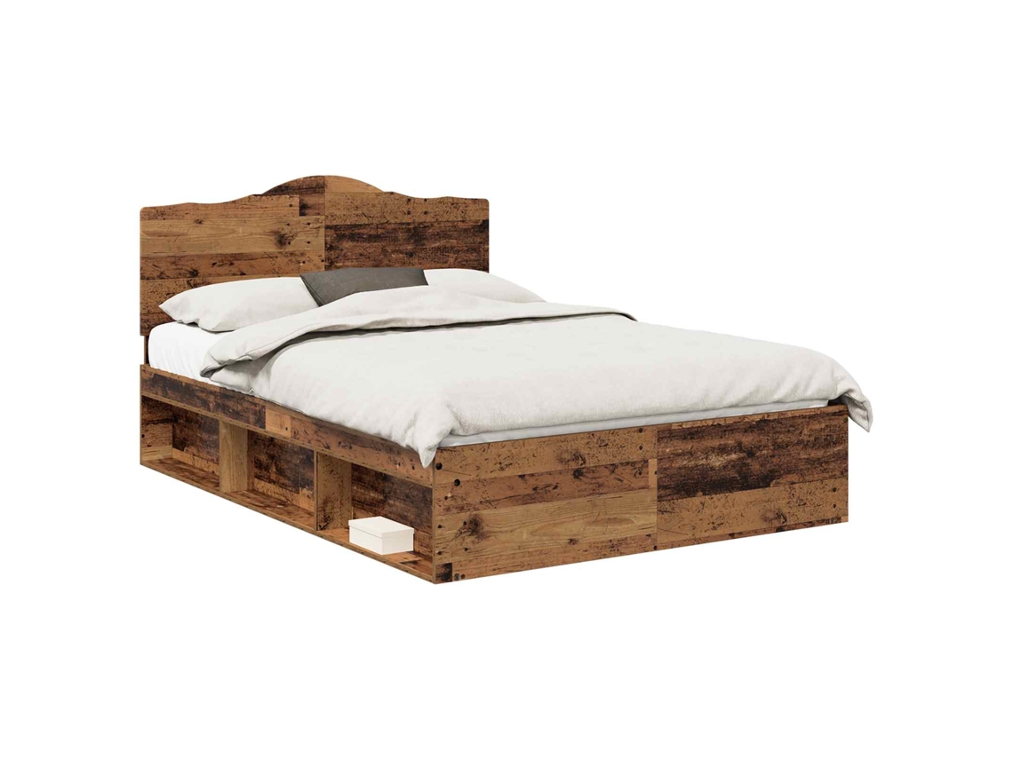 Cama De Casal | Camas Para Quarto | Estrutura Da Cama Com Cabeceira Madeira Antiga 150 X 200 Cm