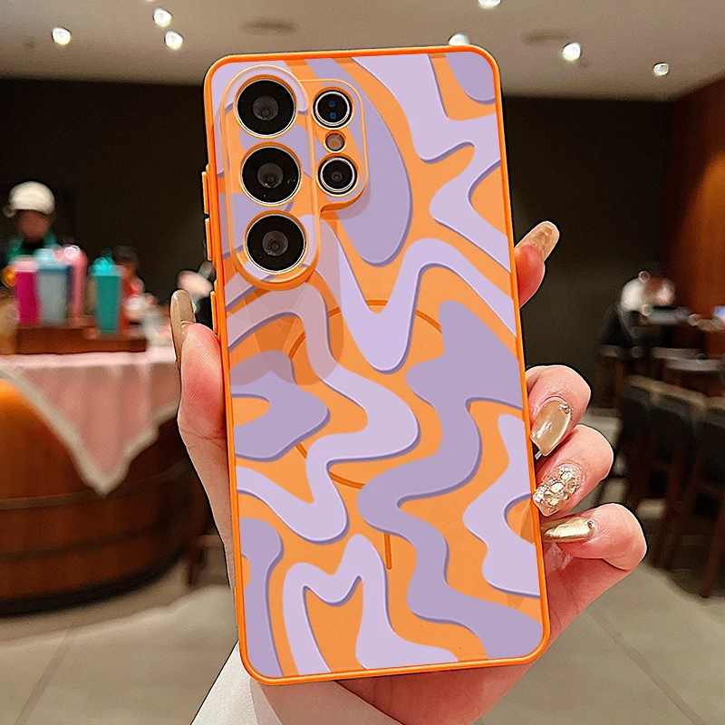 Capa Magnética Para Celular Galaxy S24 Fe Com Estampa Listrada (laranja).