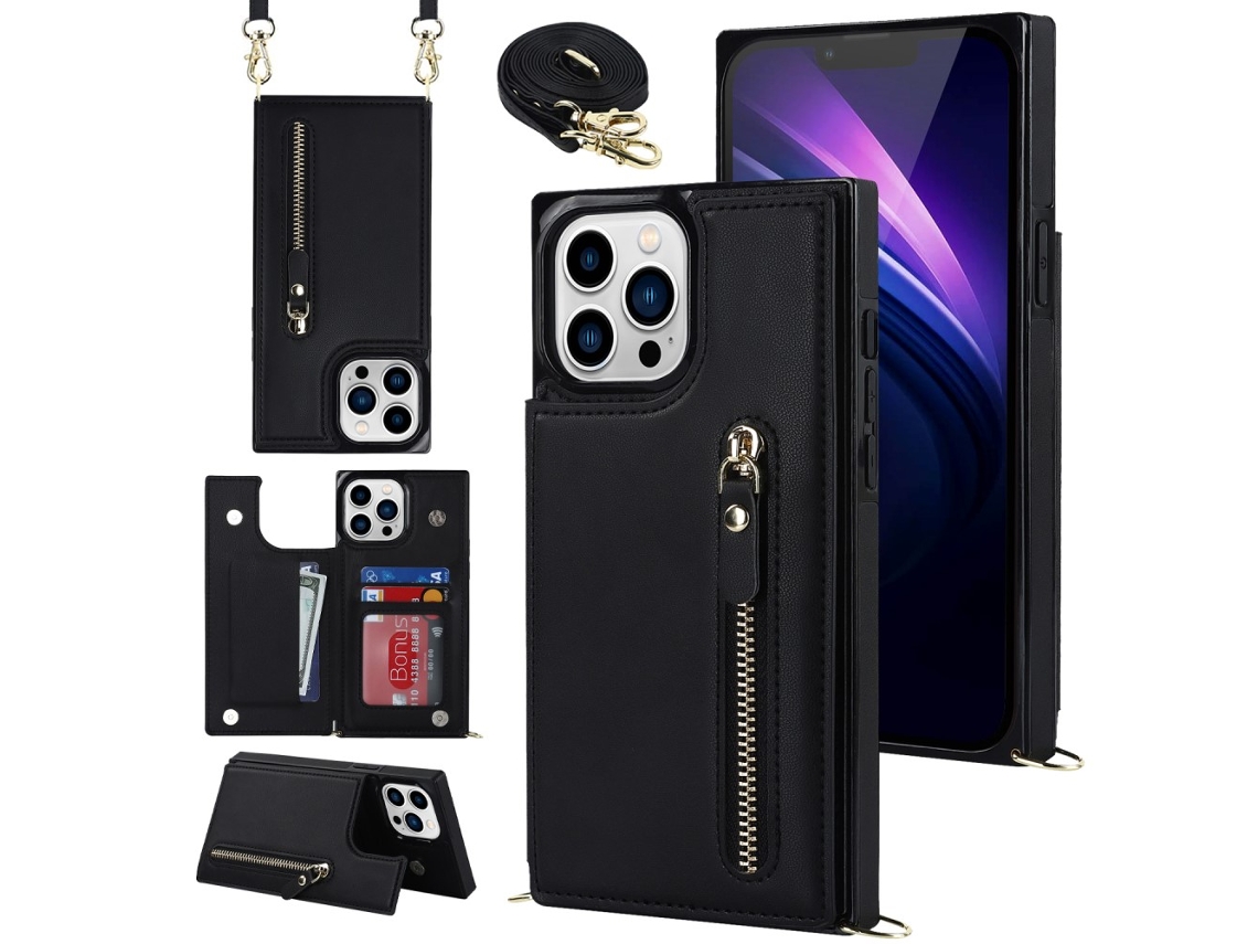 Capa Bloqueio Rfid Pega Para Iphone 15 Pro Max Pele Sintética Preto