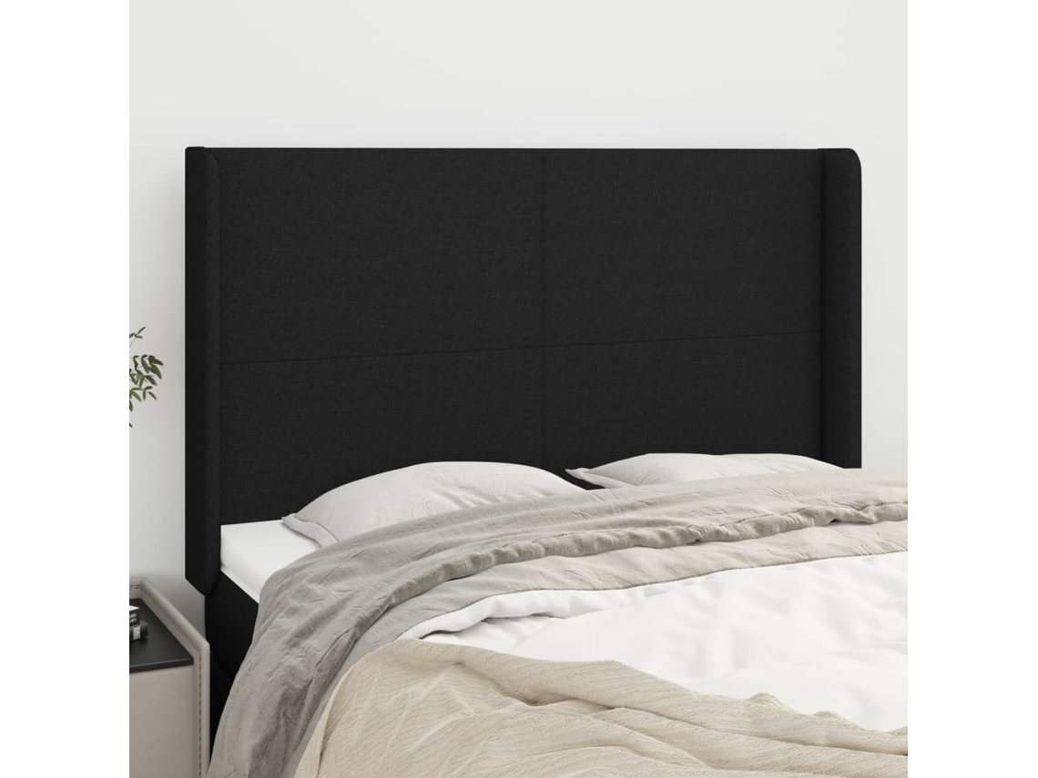 Vidaxl Cabeceira De Cama C/ Abas Tecido 147x16x118/128 Cm Preto