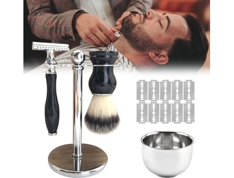 Conjunto de barba, navalha úmida masculina de dois gumes com navalha de segurança, escova de barba, prendedor de cabelo, preto Fnmjisdhguisgdyusd