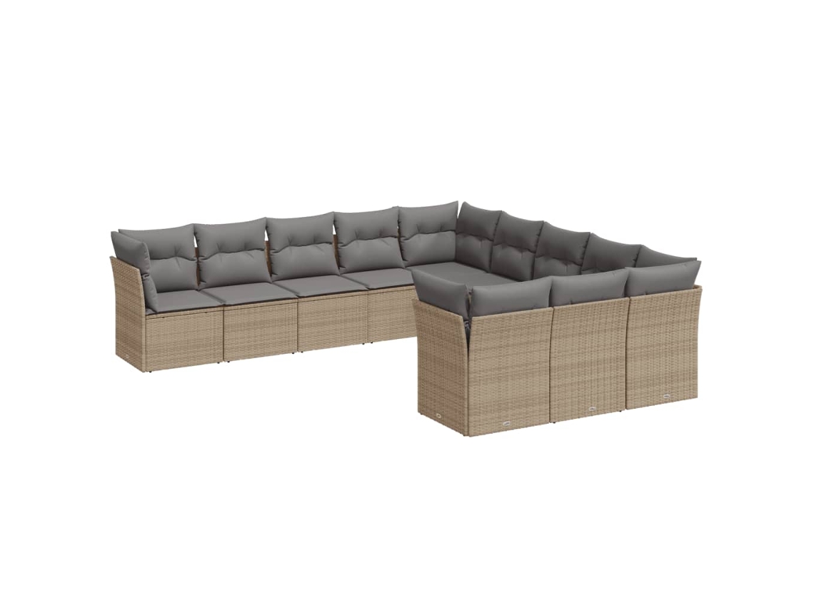 Conjunto de 11 Sofás de Jardim com Almofadões Vime Pe Bege MAISON EXCLUSIVE