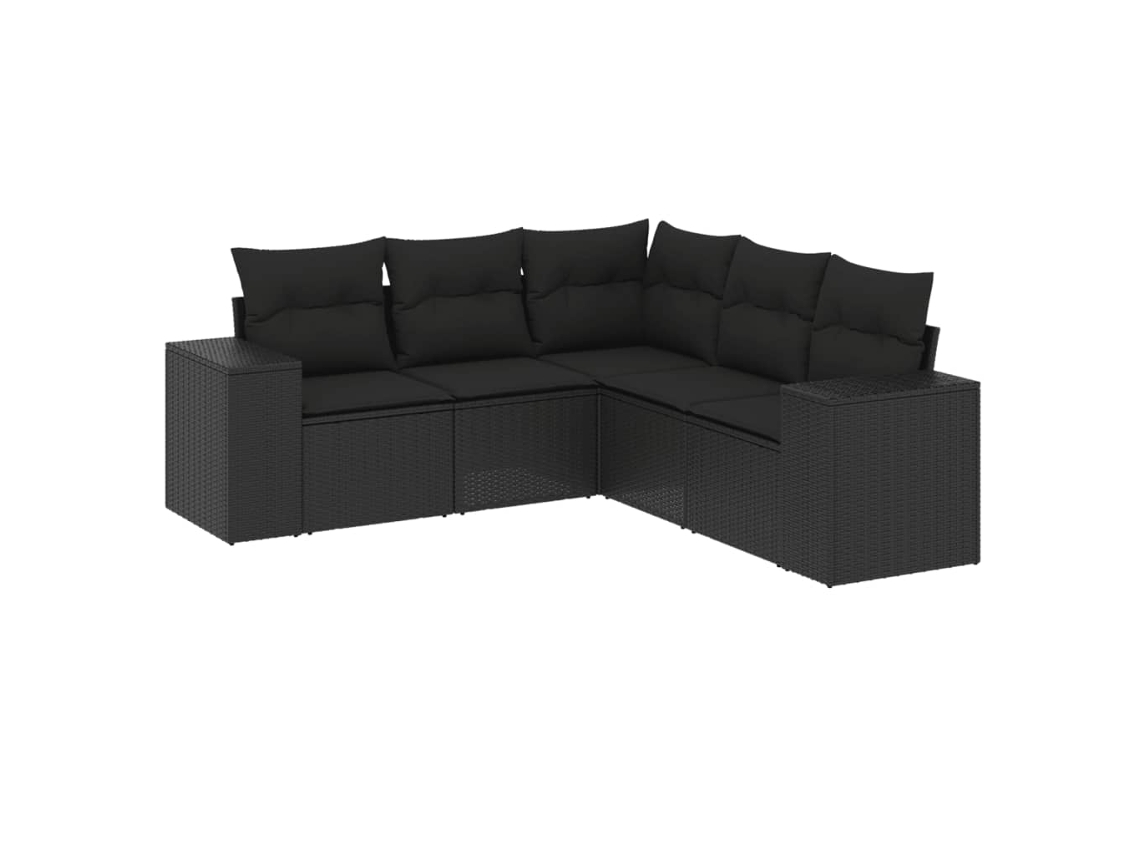 Conjunto de 5 Sofás de Jardim com Almofadões Vime Pe Preto MAISON EXCLUSIVE (5 pcs)