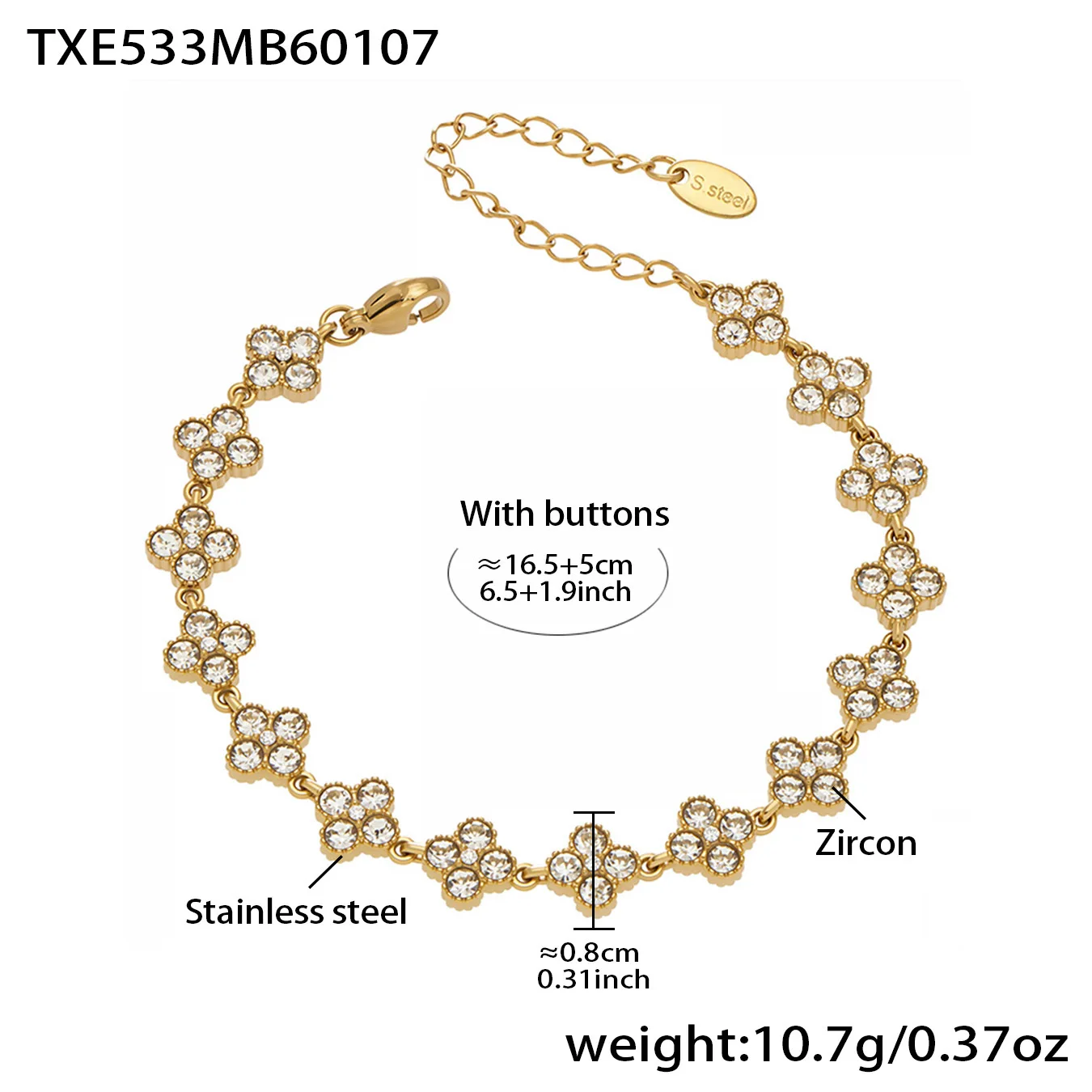 Pulseira Em Aço Inoxidável Banhado A Ouro, Joia Elegante Para Festas.